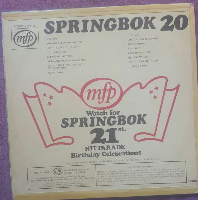 Springbok Hit Parade 20 Vinyl