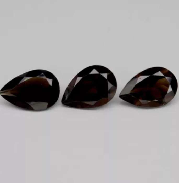 3 Piece Lot 8.42ct Pear Cut Natural Smoky Quartz