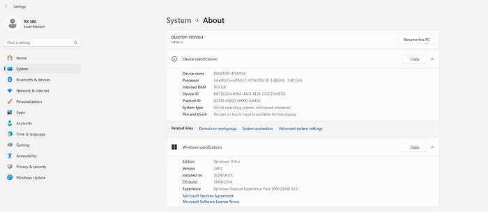 Intel I7 Gaming PC with RX 580 8GB GPU & 16GB RAM with Wifi&Bluetooth