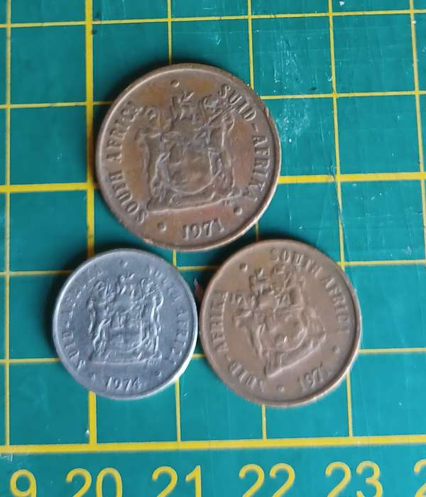 1971, 1 & 2 Cent 174 5 Cent Coin ~ South Africa