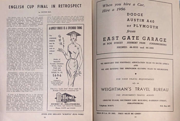 1st International Football match program 1956 Rand Stadium