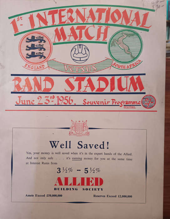 1st International Football match program 1956 Rand Stadium