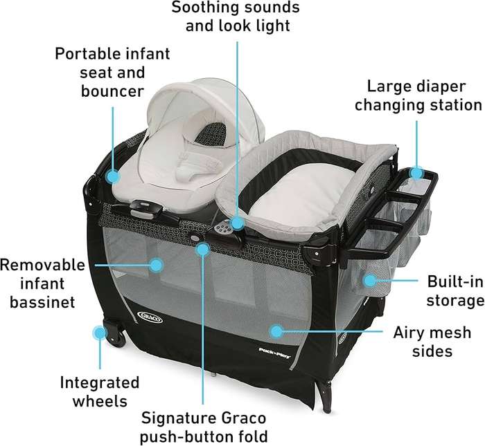 Graco Pack n Play Rock n Grow Playard Camp Cot Baby Complete + Extras