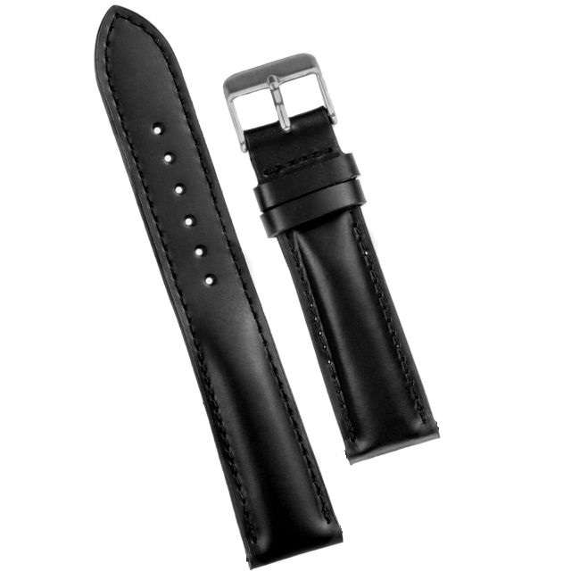 22mm  Black Leather Watch Strap