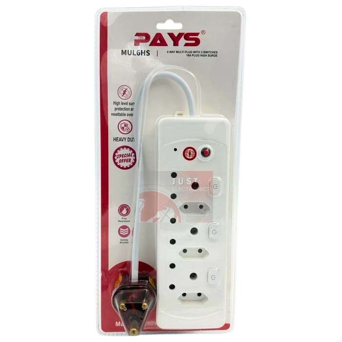 6 Way Multiplug with High Surge Protection & 3 Switches