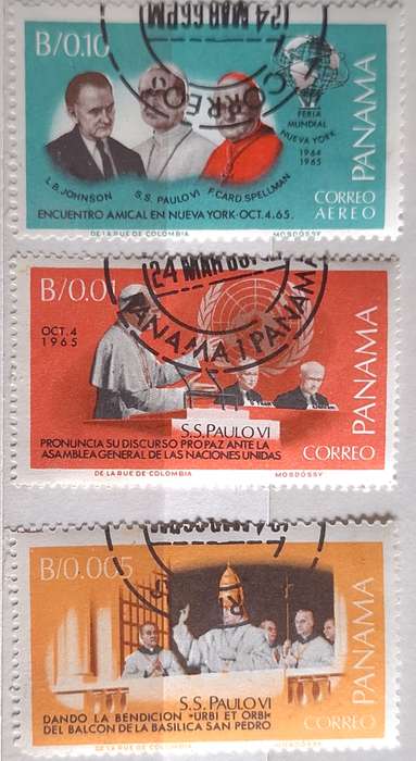 Panama 1966 Popes visit to UNO New York 3 Cancelled stamps from Set of 6