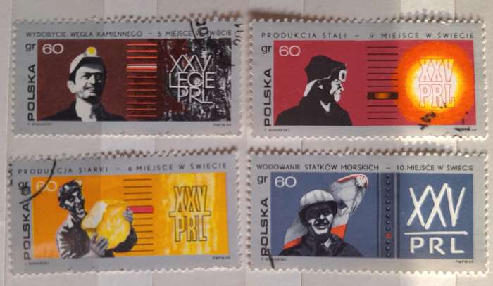 Poland 1969 25 years of Polish People's Republic Set of 4 Cancelled Hinged stamps