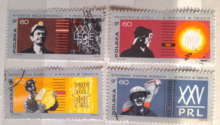 Poland 1969 25 years of Polish People's Republic Set of 4 Cancelled Hinged stamps