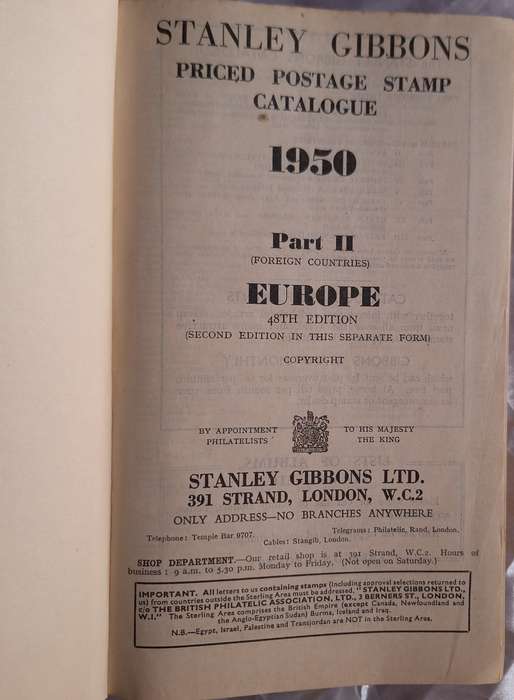 Stanley Gibbons Postage Stamp Catalogue 1950 Part 2 Foreign Countries Europe Hardcover