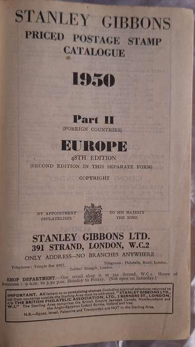 Stanley Gibbons Postage Stamp Catalogue 1950 Part 2 Foreign Countries Europe Hardcover