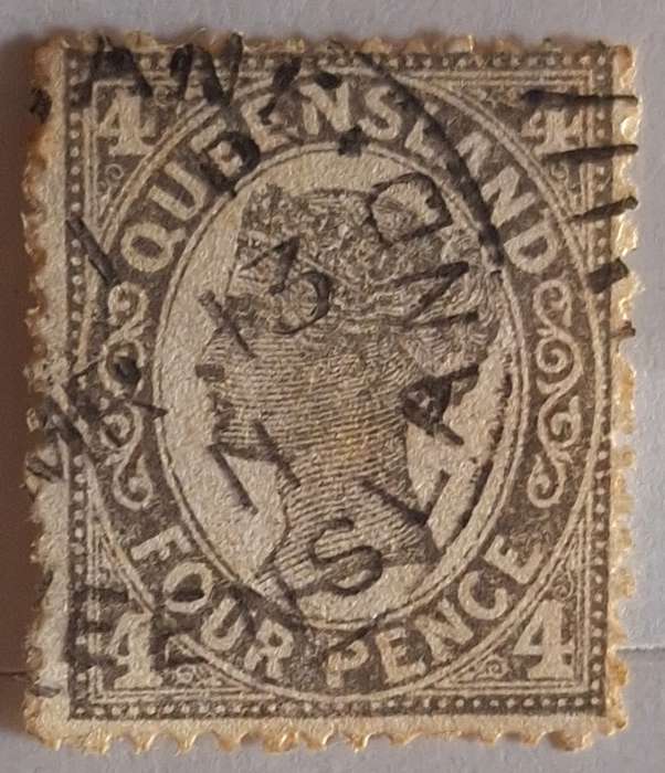 Queensland 1909 Victoria Four Pence 1 Used Hinged stamp