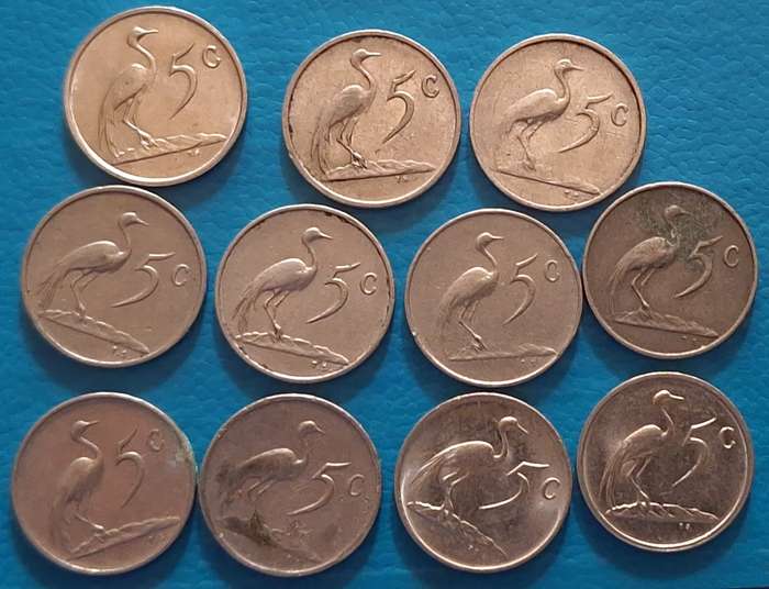 South Africa 1965-88 5c Mixed Lot 11 Nickel