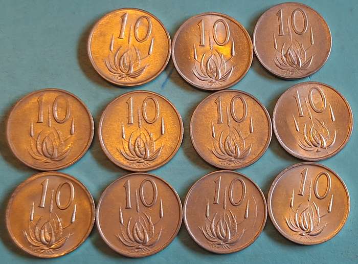South Africa 1975-1989 10 cent Mixed Lot of 11 coins Nickel