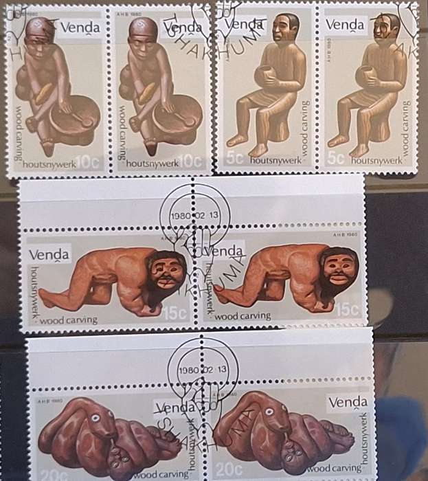 Venda 1980 Wood Carvings Set of 4 Cancelled stamps in pairs