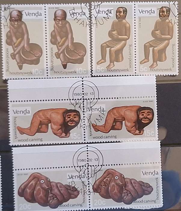Venda 1980 Wood Carvings Set of 4 Cancelled stamps in pairs
