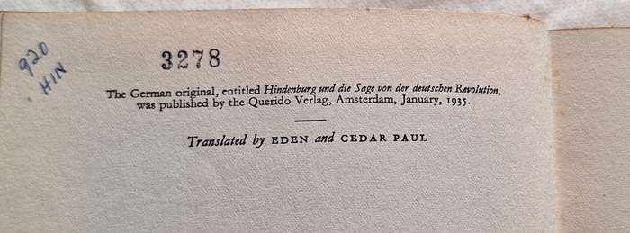 Hindenburg and the Saga of the German Revolution by Emil Ludwig Hardcover 1935 Numbered copy