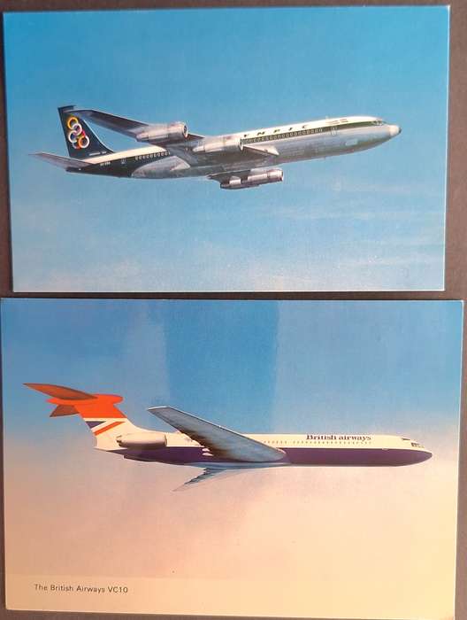 2 Unused Post Cards British Airways VC 10 and Olympic Airways Boeing 707-320