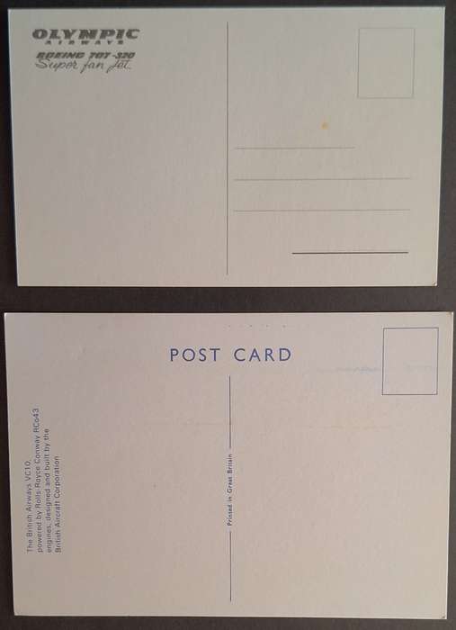 2 Unused Post Cards British Airways VC 10 and Olympic Airways Boeing 707-320