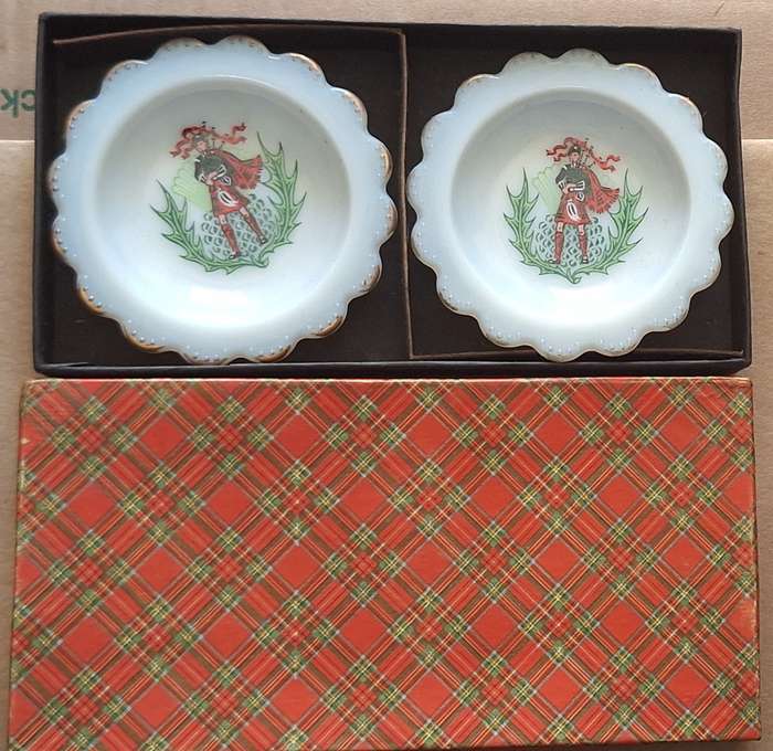Boxed Set of 2 Scottish Piper Milk Glass Small Bowls