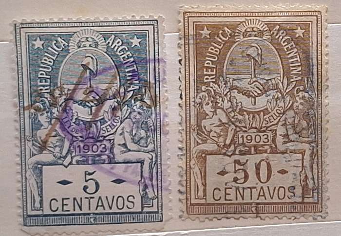Argentina 1903 Revenue Tax LEY DE SELLOS 2 Used stamps