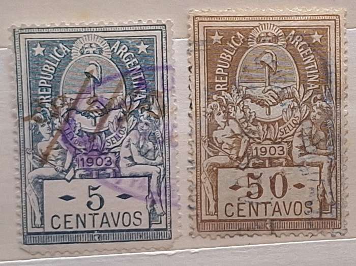 Argentina 1903 Revenue Tax LEY DE SELLOS 2 Used stamps