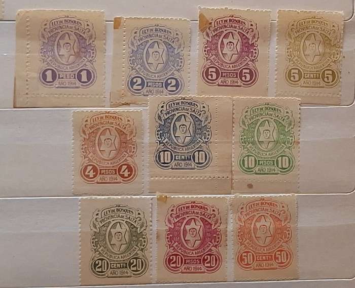 Argentina SALTA Local Revenue Stamps LEY DE BOSQUES Forest Tax 1914 10 Unused stamps