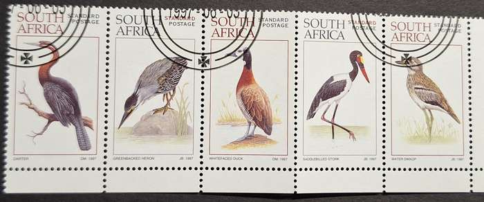 South Africa 1997 Birds (World Environment Day) Strip of 5 Cancelled Standard Postage stamps