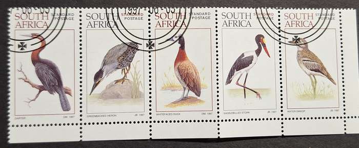 South Africa 1997 Birds (World Environment Day) Strip of 5 Cancelled Standard Postage stamps