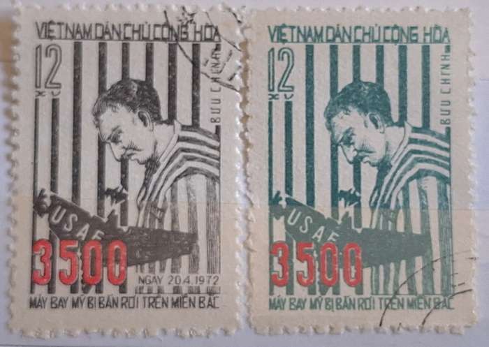 Vietnam 1972 3500 US Warplane Shot Down Set of 2 Cancelled Hinged stamps