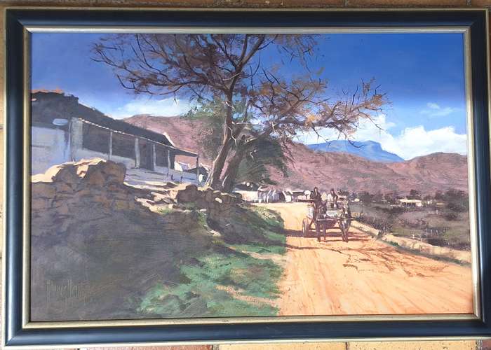 Framed Landscape Oil on Board by Hannes Meintjes