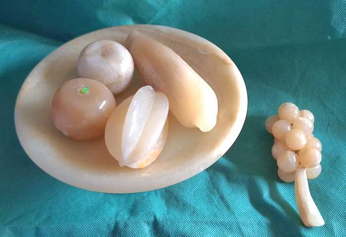 Vintage Marble Fruit Stand with Five Pieces Marble Fruit