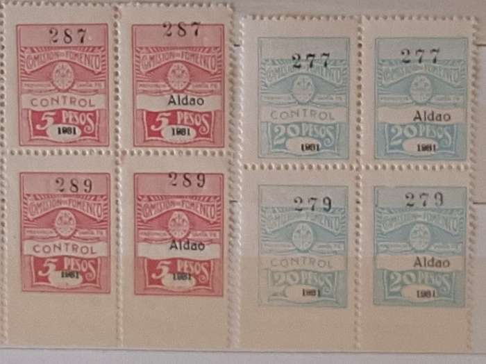 Argentina 1931 Province Santa Fe Development Revenue 2 Unused Blocks of 4 Numbered stamps