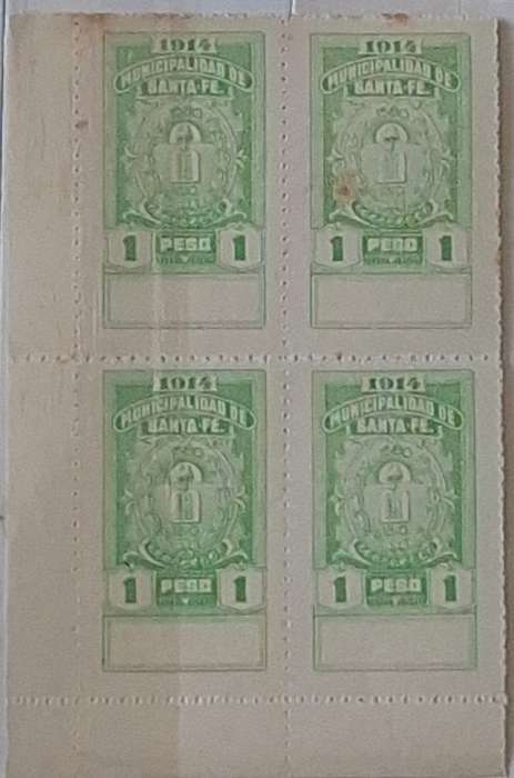 Argentina 1914 Santa Fe Municipal Fiscal 3 Blocks of 4 Unused Local Revenue stamps