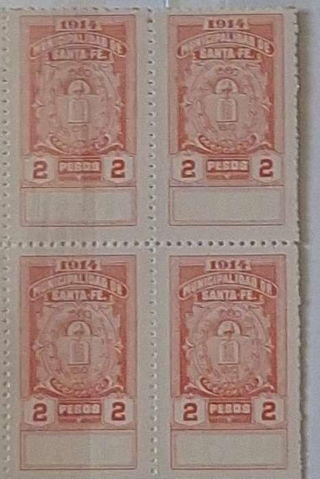 Argentina 1914 Santa Fe Municipal Fiscal 3 Blocks of 4 Unused Local Revenue stamps