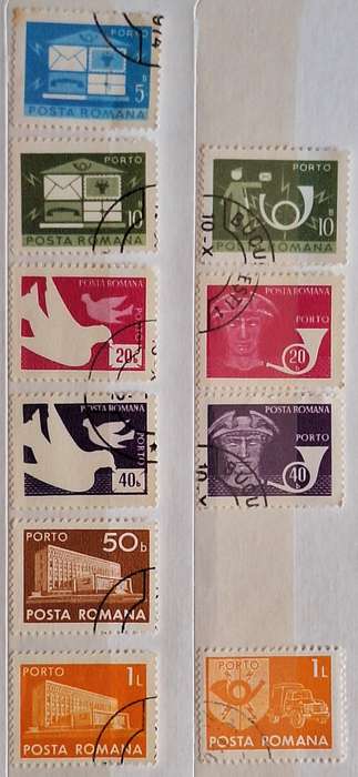 Romania 1974 Postage Due 10 Used stamps from set of 12