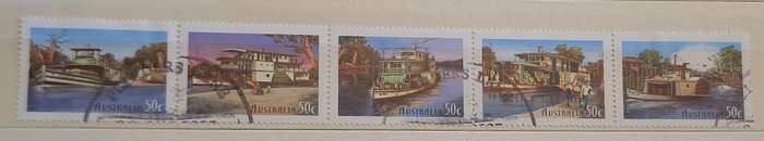 Australia 2003 150th Anniversary Murray River Shipping 1 Strip of 5 Cancelled Hinged stamps