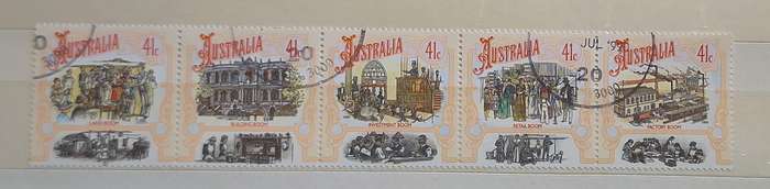 Australia 1990 Boomtime 1 Strip of 5 Cancelled Hinged stamps