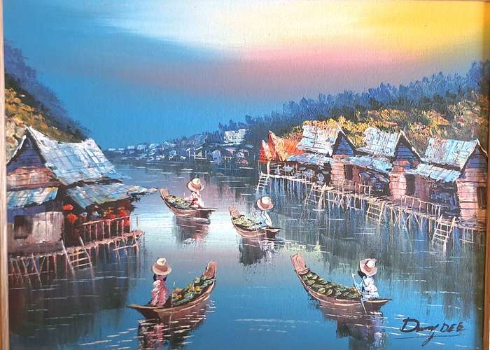 Framed Oil Painting of River Scene