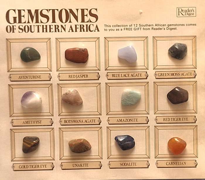 Gemstones of Southern Africa Description Card with 12 stones by Reader's Digest