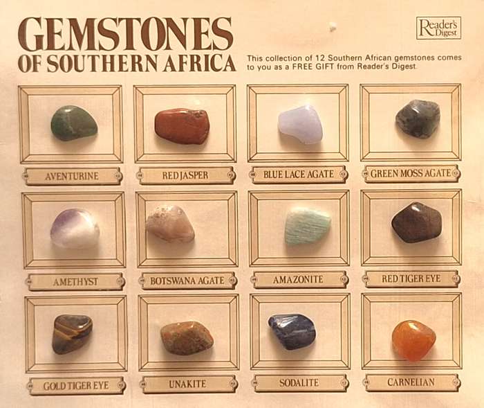 Gemstones of Southern Africa Description Card with 12 stones by Reader's Digest