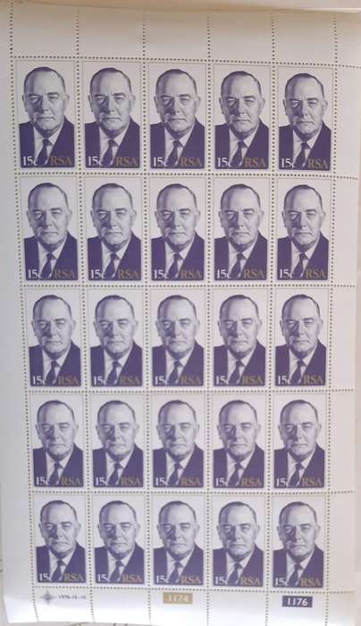 RSA 1978 President Vorster 15c Mint Sheet of 25 stamps