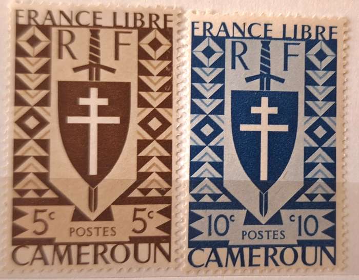 French Cameroon 1942 Cross of Lorraine 2 Unused Hinged stamps