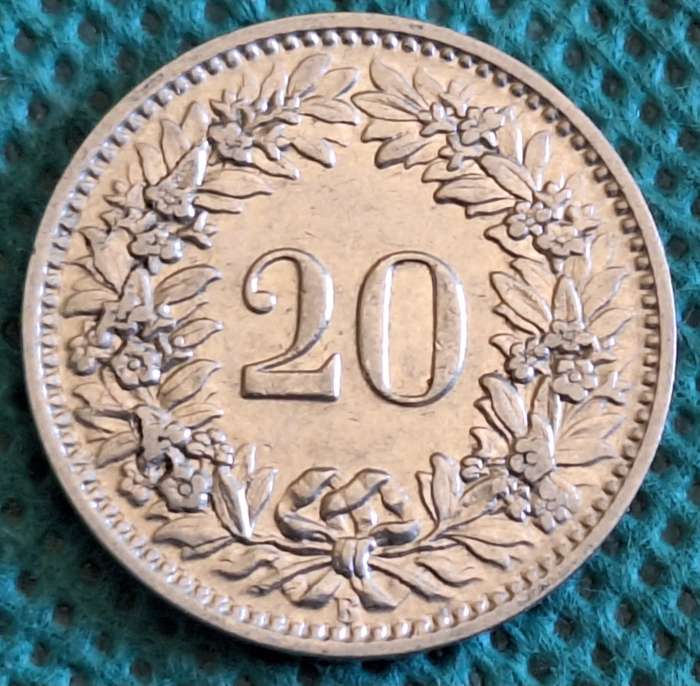 Switzerland 1920 Libertas 20 Rappen Nickel