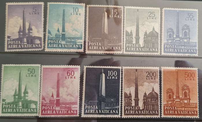 Vatican 1959 Obelisk of St. John Lateran Set of 10 Unused Hinged stamps