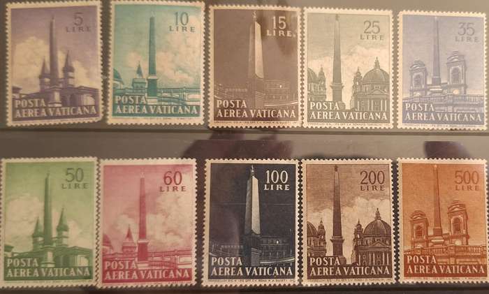 Vatican 1959 Obelisk of St. John Lateran Set of 10 Unused Hinged stamps