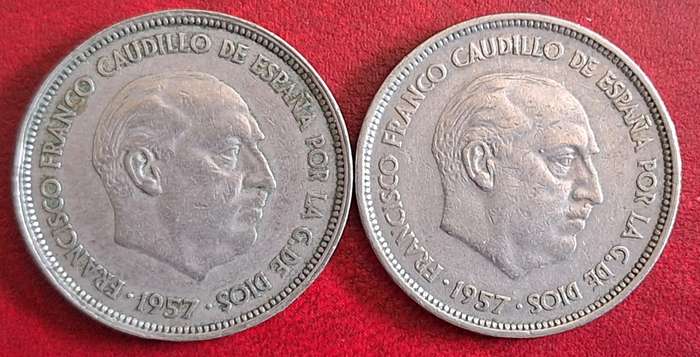 Spain 1957 Francisco Franco 25 Pesetas Copper-nickel 59 in * and 65 in *