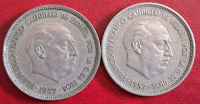 Spain 1957 Francisco Franco 25 Pesetas Copper-nickel 59 in * and 65 in *
