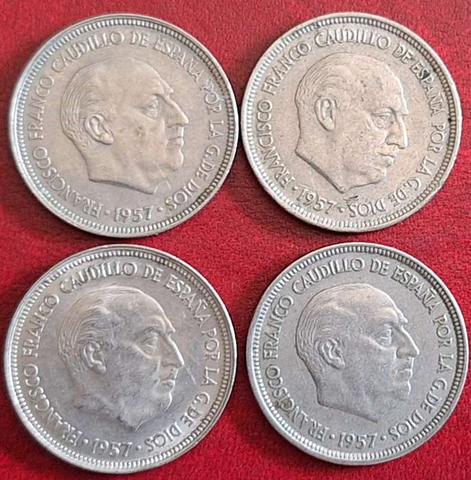 Spain 1957 Francisco Franco 4x 5 Pesetas Copper-nickel (2x58 1x64 1x68)