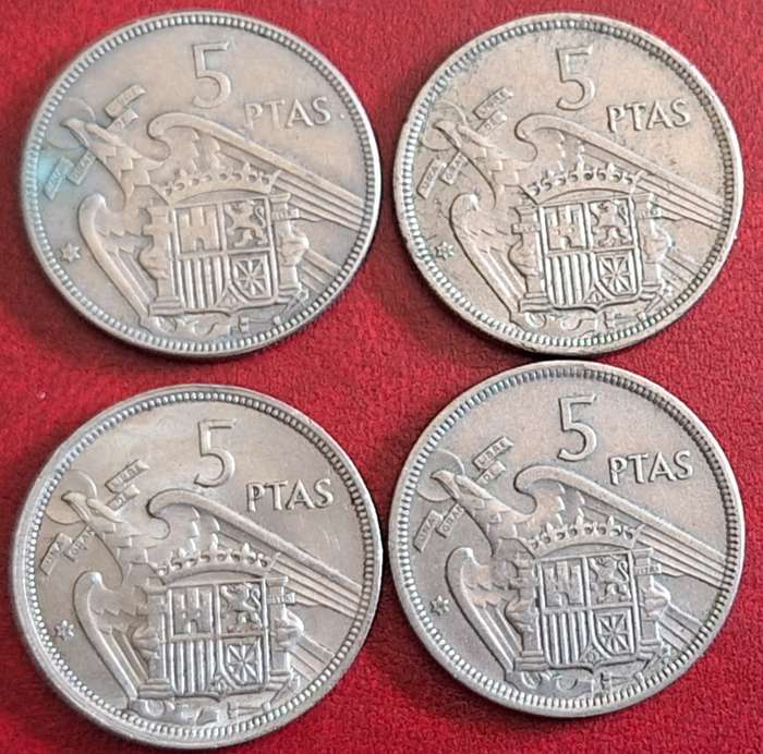 Spain 1957 Francisco Franco 4x 5 Pesetas Copper-nickel (2x58 1x64 1x68)