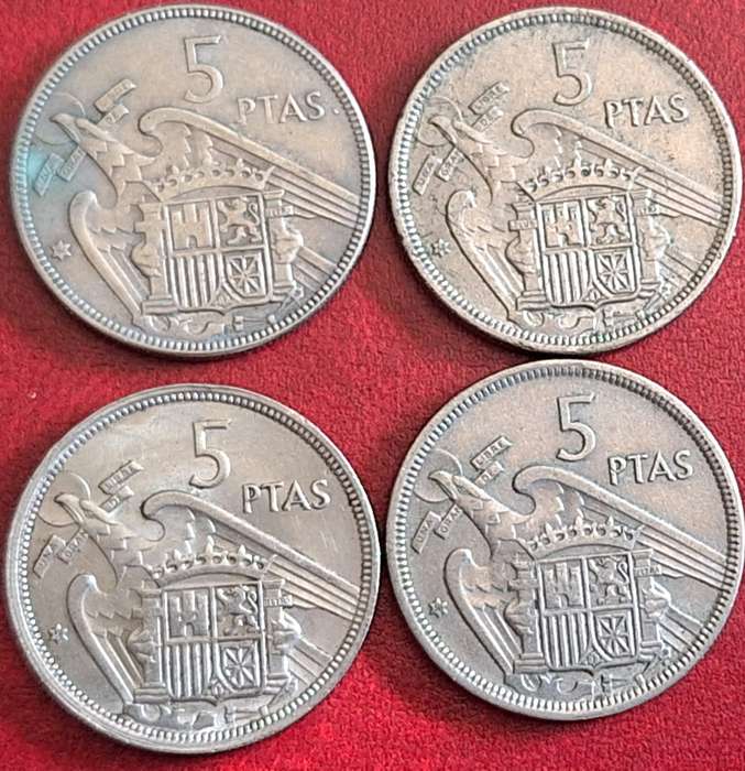 Spain 1957 Francisco Franco 4x 5 Pesetas Copper-nickel (2x58 1x64 1x68)